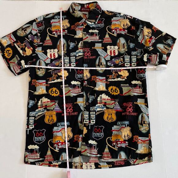 High Seas Trading Co. Route 66 Landmarks Button Down Short Sleeve Hawaiian, L - Picture 12 of 14